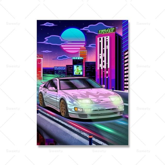 Neoonpunk võidusõidumäng Stree Wall Art Poster Lahe automaaling Laste poistetoa kaunistamine Lõuend Prindipilt