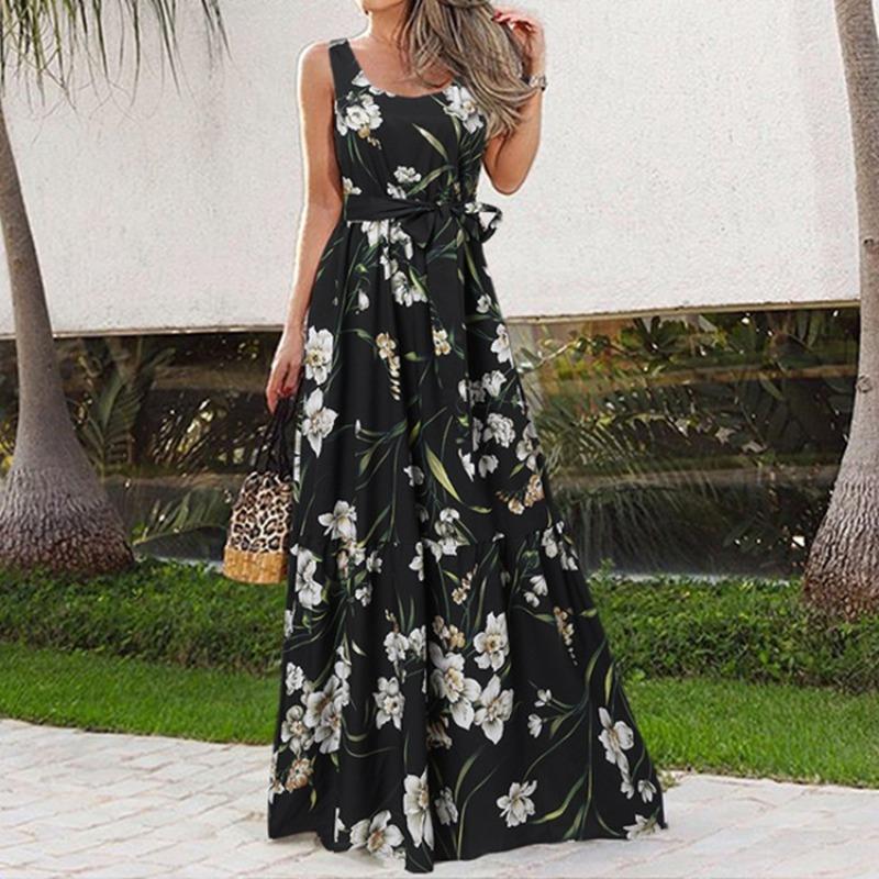 QICED Fashion Summer Spring Sleeveless U-Neck Casual Dresses