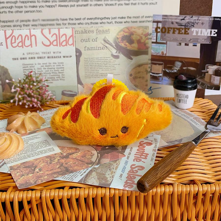 Adorable Plush Food Keychain Set: Cake, Hamburger, French Fries, Croissant, Baguette Dolls