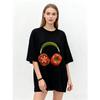 Oversized T Shirt Black Tomato Headphones Print Casual Wear for Women Summer Streetwear Fashion Trendy Graphic Tee