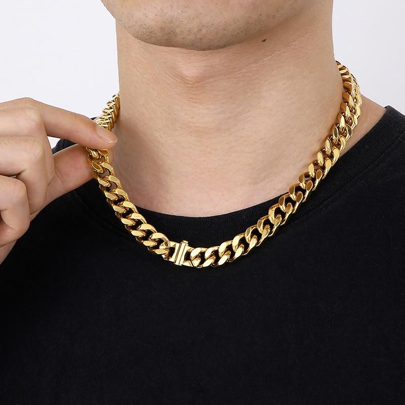 Kalen 10/12/13MM Cubaanse Ketting Zwaar Armband Glanzende Ketting voor Mannen 316L Roestvrij Staal Goudkleurig Sieraden Verjaardagsfeest Cadeau