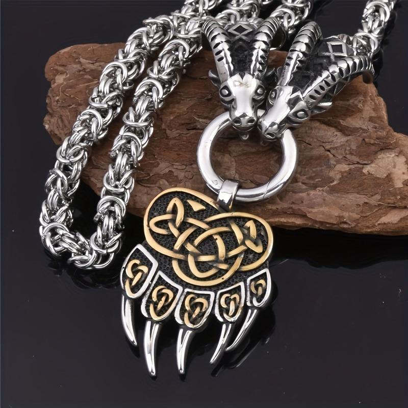 316L Viking Vintage Sheep Head Bear Claw Pendant Men's Necklace, Fashion Punk Hip Hop Necklace, Party Jewelry Gift for Friends