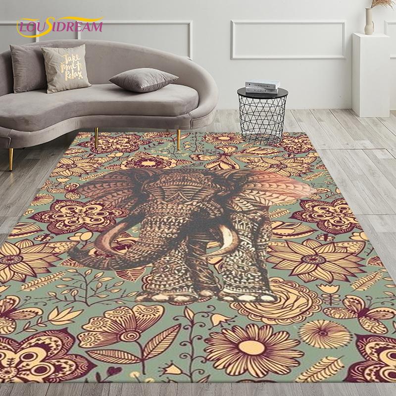 Neon Tribe Blowing Bubble Cute Elephant Carpet Rug for Living Room Bedroom Decorate,Doormat Kitchen Bathroom Non-slip Floor Mat