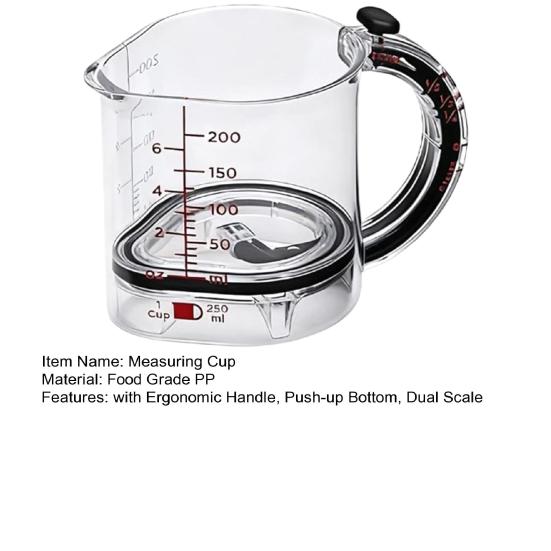 4-In-1 Adjustable Measuring Cup with Ergonomic Handle Push-up Bottom Dual Scale Measurement Cup Cooking Baking Kitchen