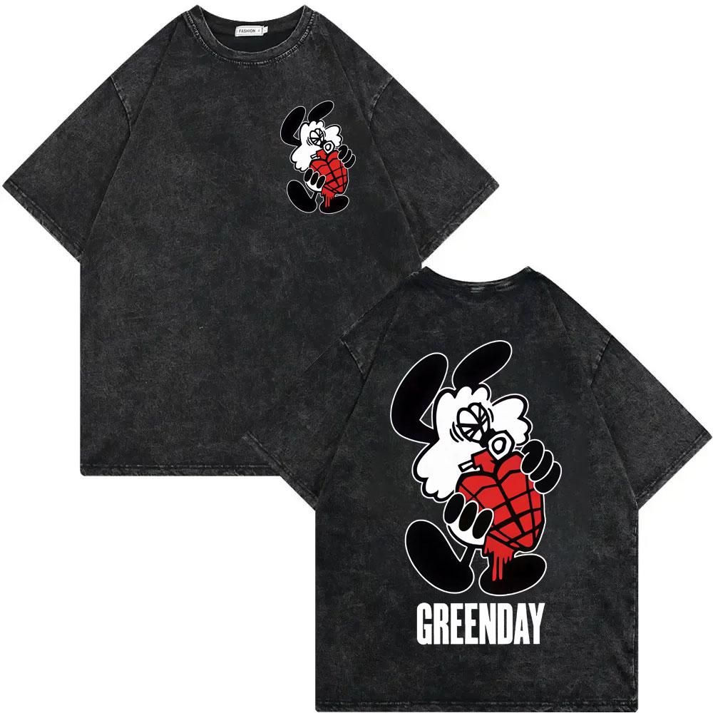 Vintage Washed Green Day Tour Merch T Shirt Men Women Clothing Rock Hip Hop Tshirt Summer Casual Fashion Loose Tshirts
