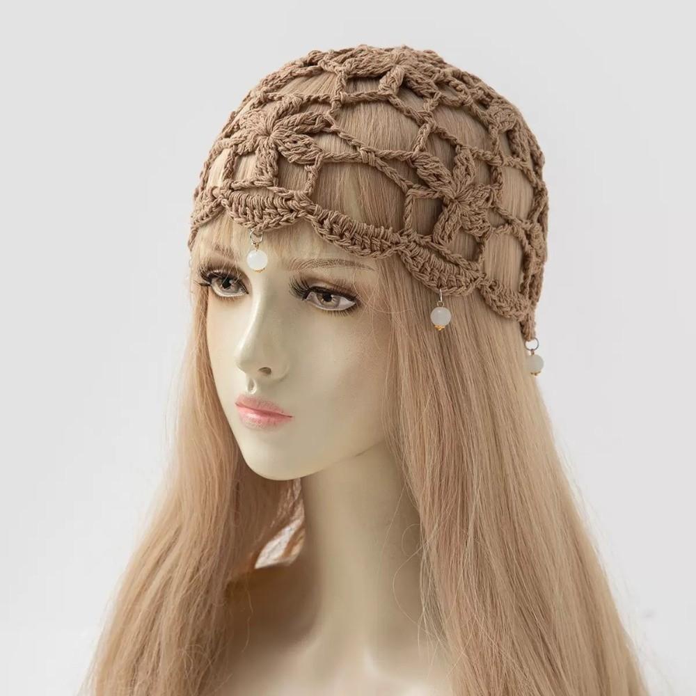 Bohemian Style Crochet Flower Knitted Hat Thin Handmade Hollowed Out Beanie Cap Apparel Accessories Korean Style Woven Cap