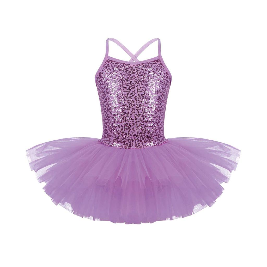 Kids Girls Sequined Camisole Ballet Tutu Dress Skirted Leotard Ballerina Glittering Dance Costumes