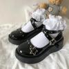 Fashion Lolita Shoes Women Platform Pumps Star Buckle Strap Mary Janes Lady Cosplay Gothic Shoes Rivet Lighted Hollow Girl Leather Shoes