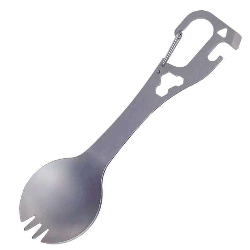 5 in 1 Multifunctional Camping Eating Utensils Stainless Steel Spork Camping Utensil with Spoon Fork Bottle Can Opener