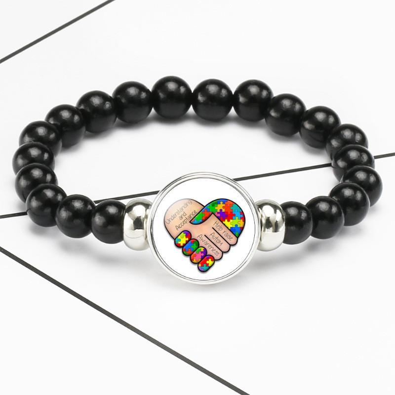 Braccialetto con Charm Consapevolezza Autismo Cordino Elastico Gioielli con Perline Materiale Misto