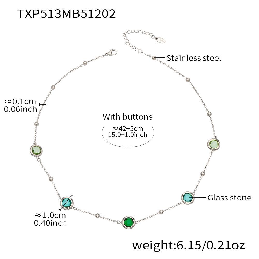 Round Faceted Glass Stone Jewelry Set - Necklace, Earrings, Bracelet - European American Fashion Design