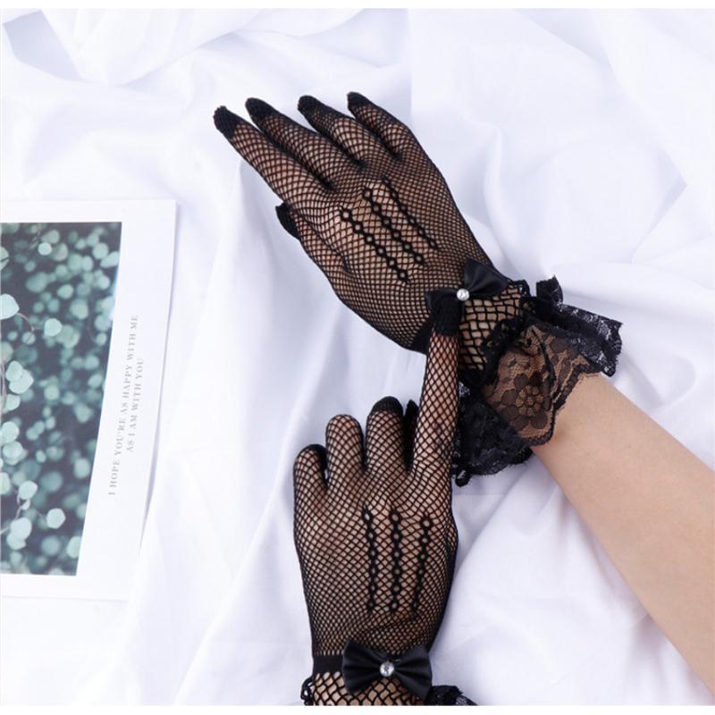 Lolita Summer Uv-Proof Driving Gloves Jk Mesh Fishnet Gloves Lace Full Finger Girls Lace Fashion Gloves Hand Cosplay Gloves