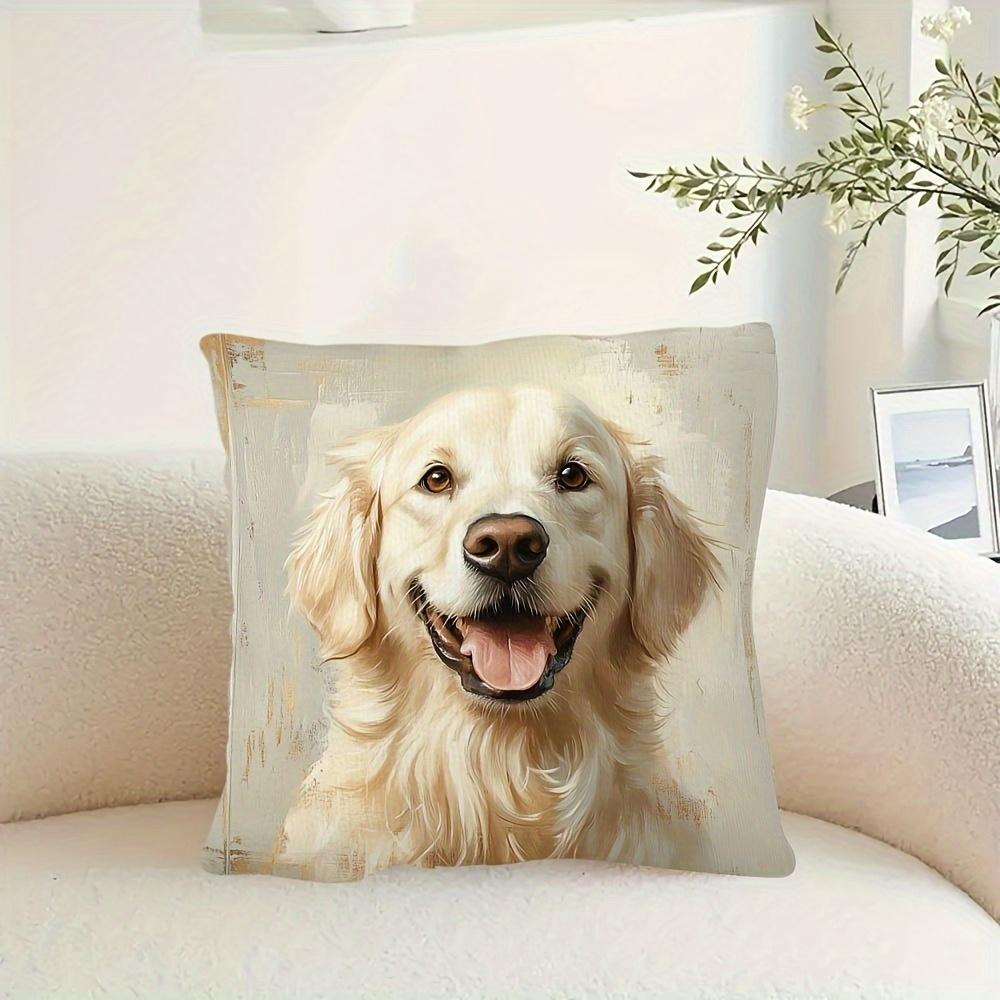 1Pc Vintage Oil Painting Golden Retriever Throw Pillow Cover,Suitable For Sofa,Bedroom,Living Room,A Warm Gift For Dog Lovers