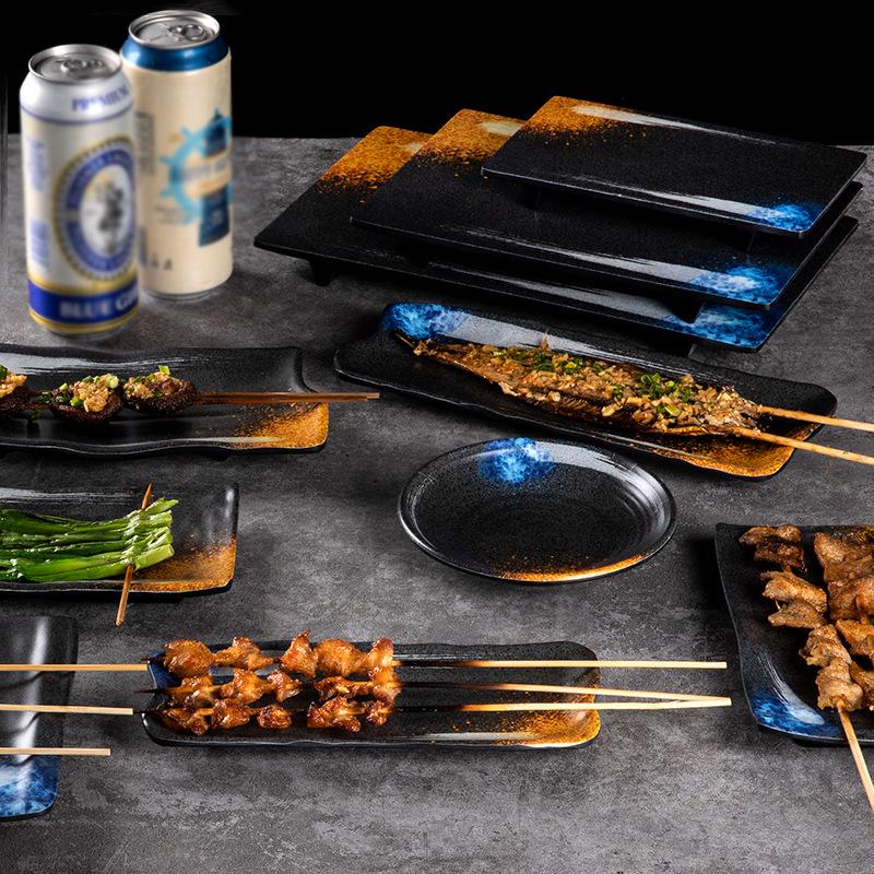 Japanese Melamine Rectangular Barbecue Side Dish Plate - Imitation Porcelain, Creative and Drop-Resistant for Hot Pot and Restaurants