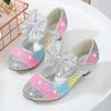 Mudipanda Children Party Leather Shoes Girls Pu Low Heel Lace Flower Kids Shoes For Girls Single Shoes Dance Dress Shoe Pink