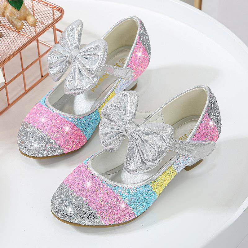 Mudipanda Children Party Leather Shoes Girls Pu Low Heel Lace Flower Kids Shoes For Girls Single Shoes Dance Dress Shoe Pink