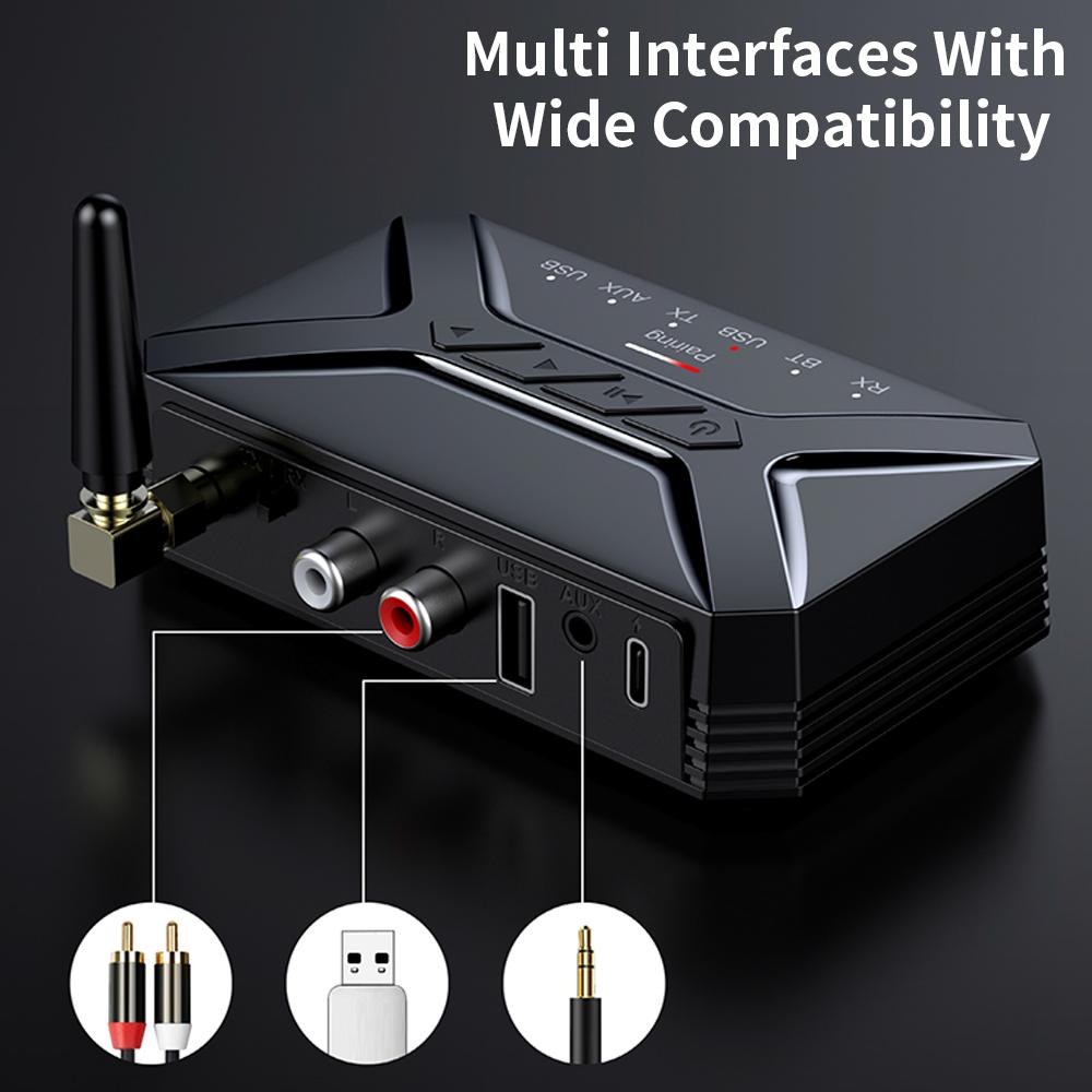 Bluetooth 5.0 Audio Adapter Mottagare Sändare 40M HD Låg Latency 3 In 1 Trådlös Bluetooth Adapter USB 3,5 mm AUX Jack RCA för TV PC Hörlurar