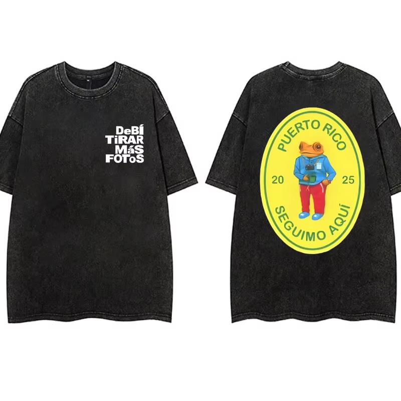 Vintage Washing T Shirt Bad Bunny DeBi TiRAR MaS FOToS DTMF T-shirt Men Fashion Cotton Wash Tshirts Male Hip Hop Gothic Tees