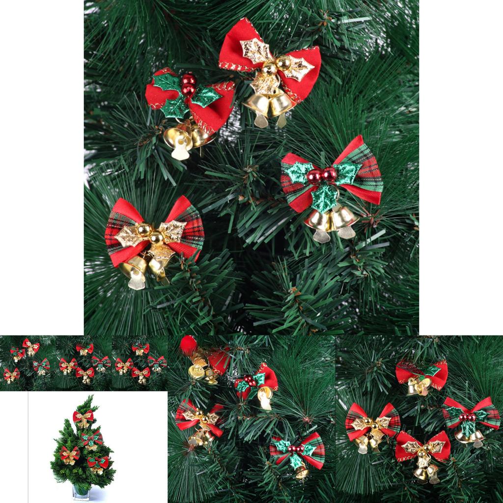 Mini Christmas Bow Bells Set Of Four Festive Holiday Decorations In Elegant Fabric