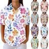 Women’s Casual Short Sleeve Knit Collared Top with Floral Print Relaxed Fit Button Down Blouse for Daily Wear