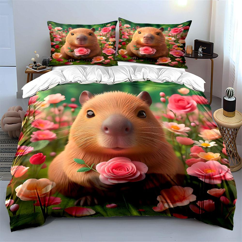 "Blossoming Capybara Serenity" Bedding Sets Duvet Covers Pillowcases(1* Duvet Cover 2* Pillowcases Without Duvet Insert)
