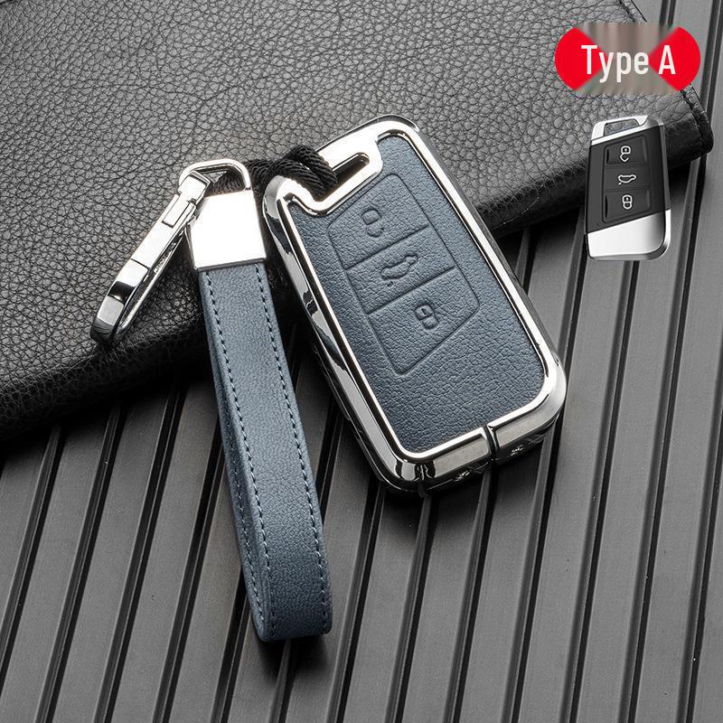 Metal Double-Sided Leather Car Key Cover for Volkswagen Magotan, Lavida, Golf 8, Sagitar - Signal-Friendly