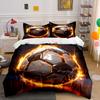 Fiery Soccer Ball Design Bedding Duvet Cover Set (1*Duvet Cover 2*Pillowcases, Without Duvet Insert)