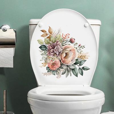 Toilettenaufkleber mit Blumenmuster, Toilettendeckelaufkleber, selbstklebend, Badezimmeraufkleber für Zuhause