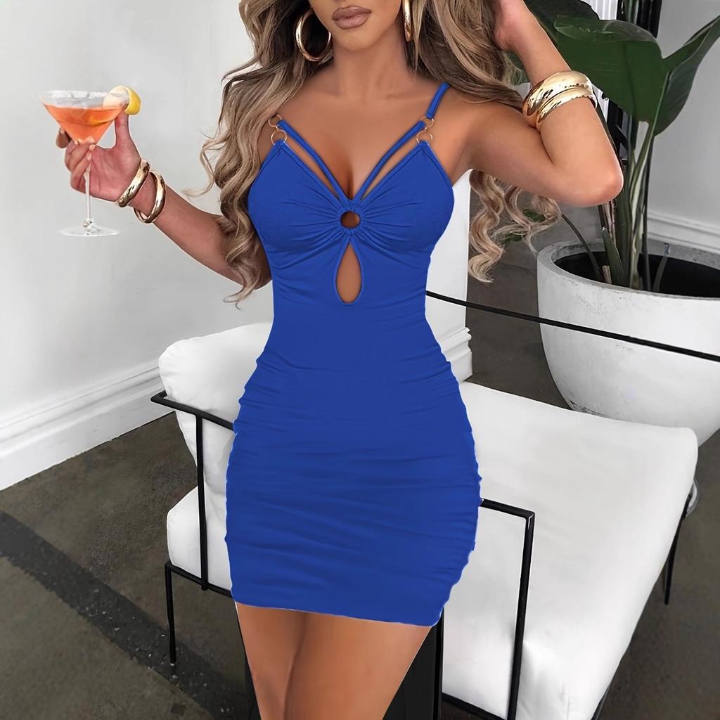 Women's Elegant Sexy Sleeveless V-Neck Cutout Bodycon Slim Fit Party Dress for European American