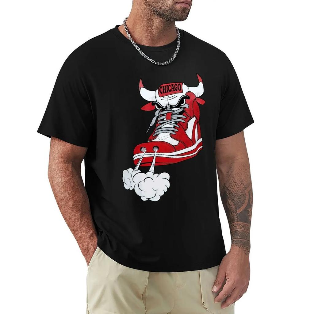 Chicago Shoe Bull Red White Hip Hop Longline T Shirt Harajuku Short Sleeve T-shirt Graphics Tshirt Tops