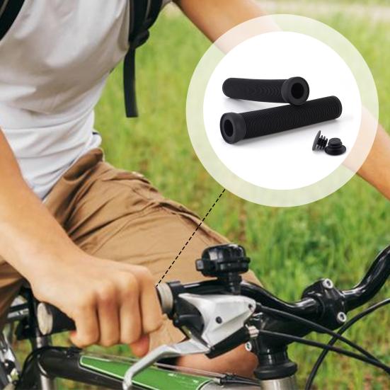 1 Pair Bicycle Handlebar Cover with Plugs Comfortable Shock Absorption Anti-Slip Rubber Bike Grips Right/Left Handlebar Grips for MTB Road Bike