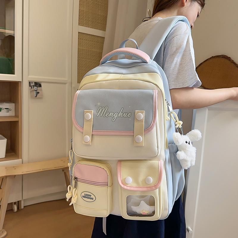 Schulranzen für Mittelschülerinnen, Farbblock-Computerrucksack, große Kapazität, Buchrucksack