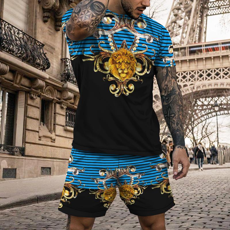 3D Print Skull Pattern Casual New Men's Short T-Shirt Beach Pants Suit Oversized Man Sportswear Hip Hop Short Sleeved Set