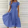 Women's Short Sleeve Chiffon Lace Patchwork Maxi Evening Party Dress for Bridesmaid