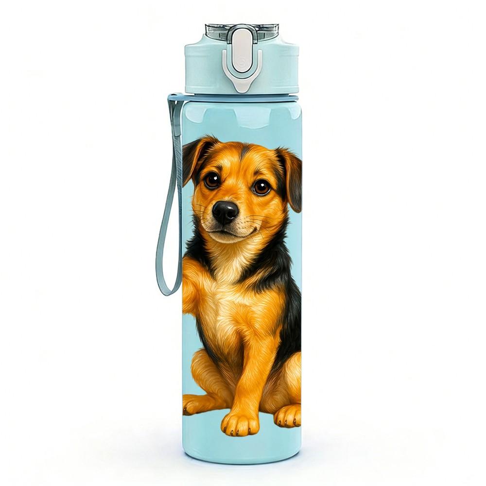 1PC Happy Puppy Cartoon Portrait Print 750ml Color Plastic Sports Water Bottle Leakproof Flip Straw Lid Suitable for Sports Office Home Use