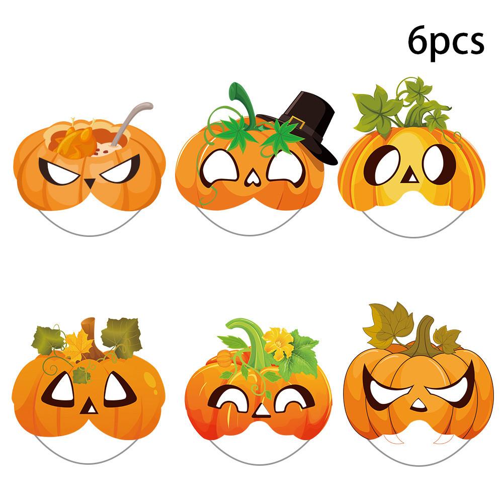 Pumpkin Face Mask Party Decor For Thanksgiving Celebration With Paper Materials 6pcs Set