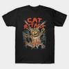 Men Black Print T-shirt Cat Attack No-Cut Transfer Paper Print Cotton Tshirt