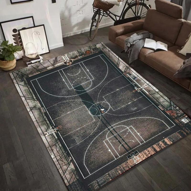 Outdoor Basketball Court Design Area Rug Sports Theme Floor Mat Non-Slip Carpet for Living Room Home Decoration Home Rugs