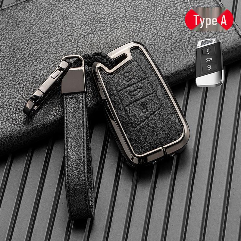 Metal Double-Sided Leather Car Key Cover for Volkswagen Magotan, Lavida, Golf 8, Sagitar - Signal-Friendly