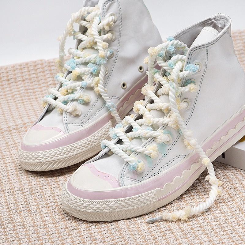 Nieuwe Ronde Regenboog Haarbal Veters voor Schoenen Platte Schoenveters Kleurrijke Dopamine Veters voor Sneakers Pak Vrouw Man 1 Paar