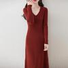 Women Sweater Dress 100% Wool MODERN NEW SAGA V-neck Knit Long Pullover Winter Jumpers Wool Long Dress Female