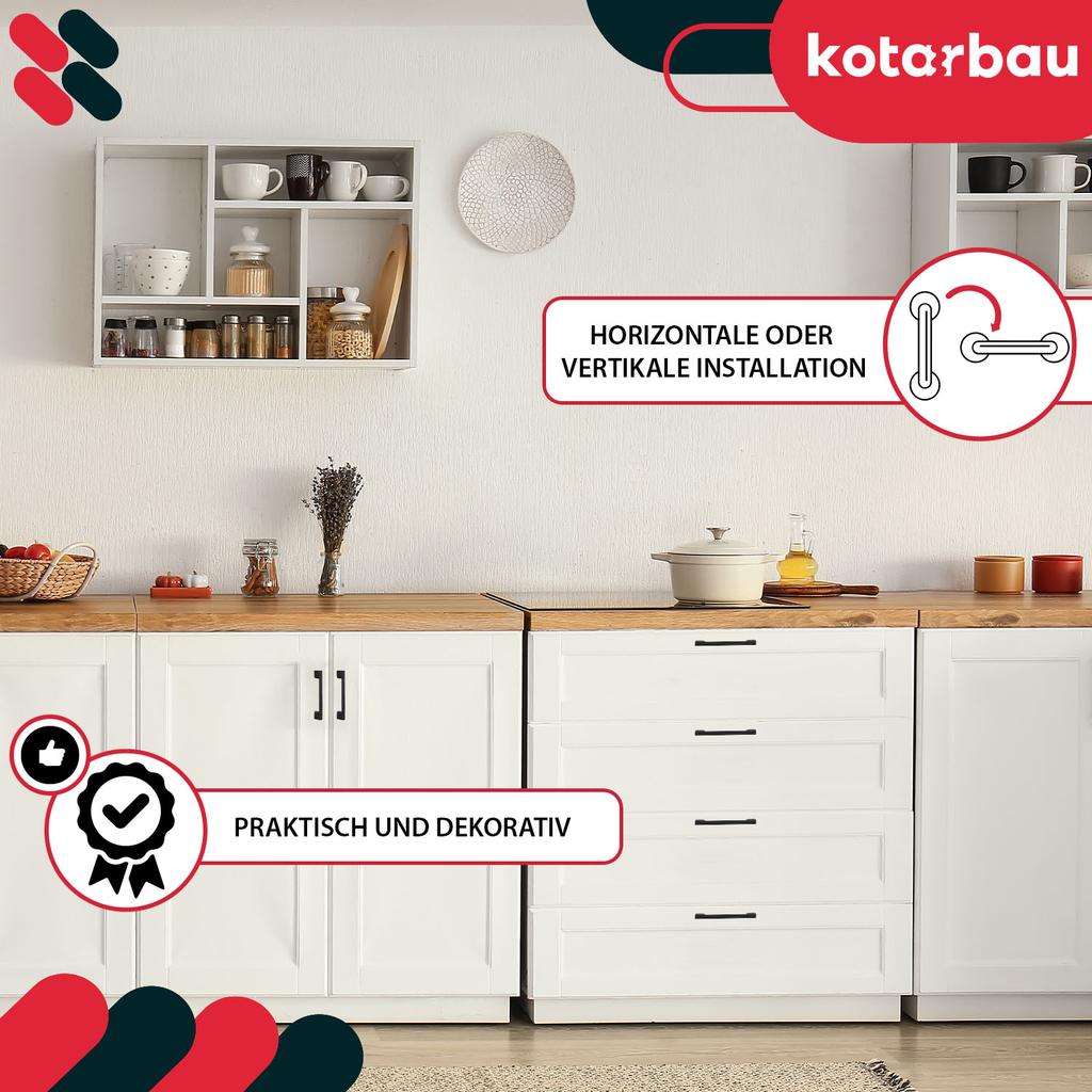 KOTARBAU® Kitchen Furniture Handle Classic Modern Oblong Long Matte Black 126 MM Spacing 96 MM Set of 6