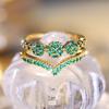 Elegant Green Blue Red Black Stone Wave Rings For Women Antique Gold Color Cubic Zirconia Flower Wedding Bands Adjustable Finger Ring