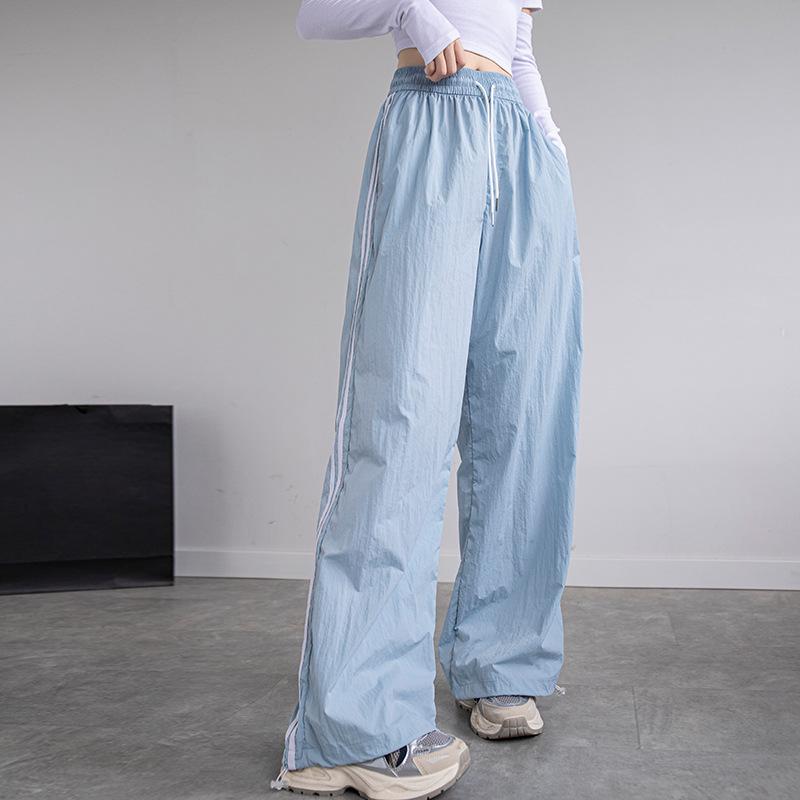 Eisseide Schnelltrocknende Arbeitshose für Damen im Sommer Dopamin Locker Lässig Gestreift Dünn Sport Weitbein Fallschirmspringerhose