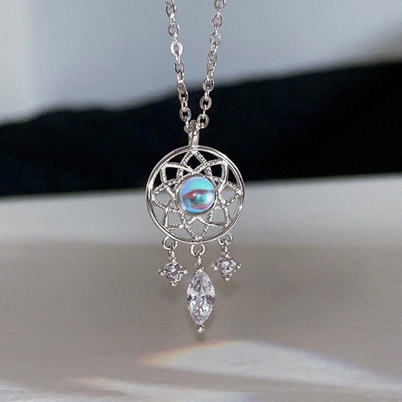 Moonlight Stone Dream Catching Net Water Drop Pendant Necklace For Women Exquisite Hollow Out Jewelry Gift YSL