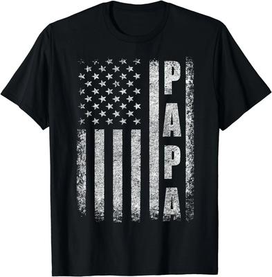 Proud Papa Funny Fathers Day 2024 Gifts Dad America USA Flag Gift Unisex T-Shirt