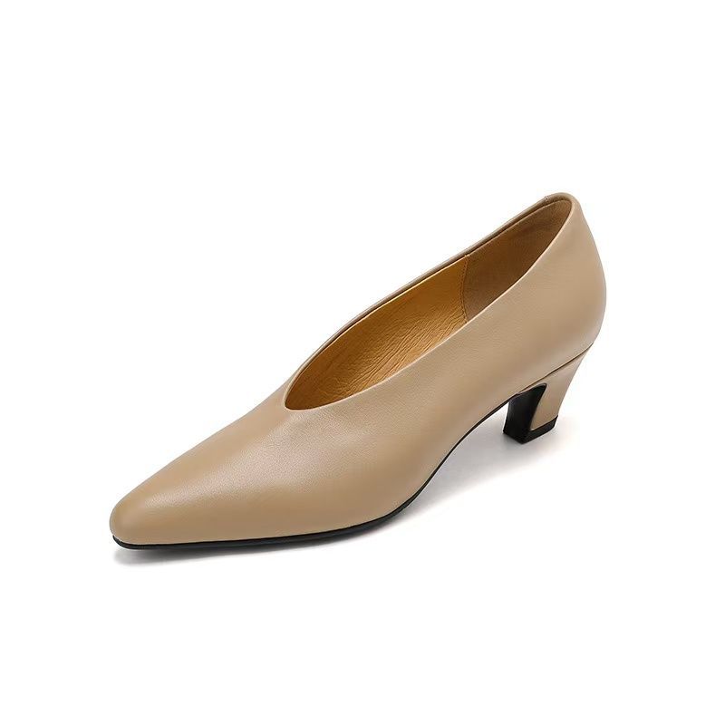 New Minimalist Casual Retro Pointed V-mouth High Heels New Light Mouth Thick Heel Commuting Fashion Small Single Shoes Women