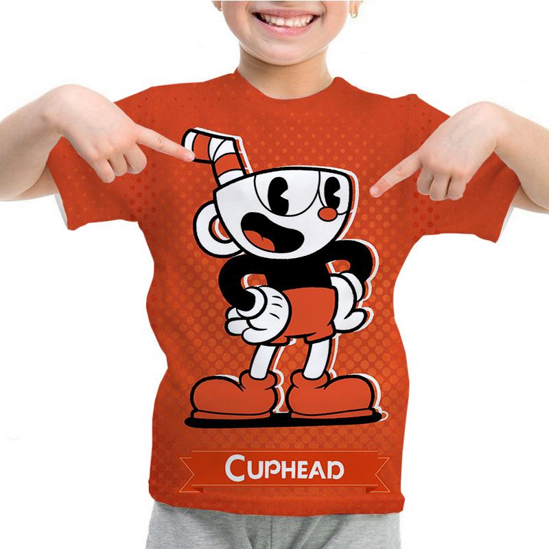 Children Clothing Kids Anime T Shirt Harajuku Boys Girls Cartoon Tees Cuphead Mugman Print T-shirts Summer Short Sleeve Tops