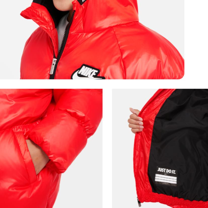 Nike Down Jacket Kids Logo Embroidery Hooded Warm Red Kids Outerwear DO5197-673