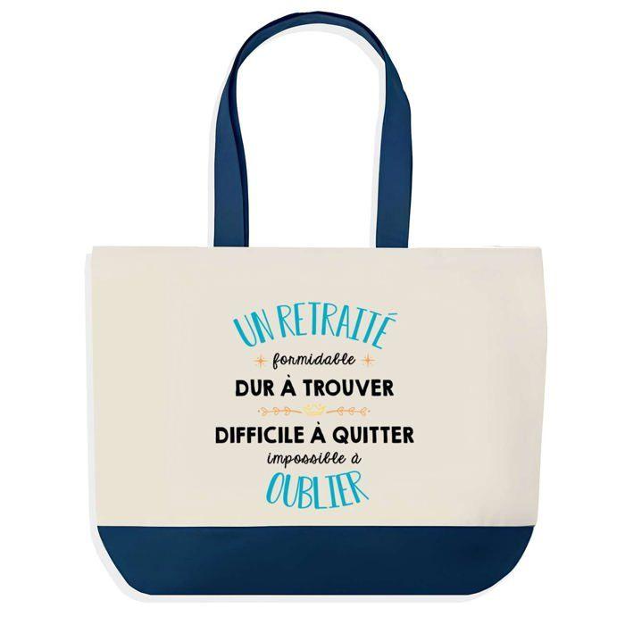 Sac shopping - PLANETEE - Sac shopping fond bleu «Un Retraité Formidable» - Coton 40x45 cm - Sans fermeture - Couleur bleu
